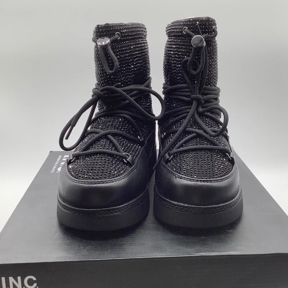 INC International Concepts Brooklynne‎ Black Rhinestone Snow Boots Womens 6M NEW